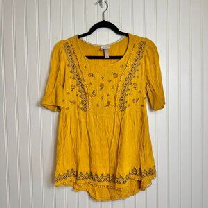 Knox Rose Yellow Embroidered Blouse